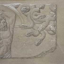 Hercules slaying the Hydra by Bryan Leister | 10 inches  X 8 inches  | pencil and chalk on paper