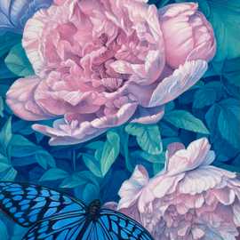   random seed 6666333 (a peony surrounded by grey and black butterflies) by Bryan Leister
