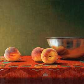 Peaches with Bowl by Bryan Leister | 20 inches  X 16 inches  | oil on board