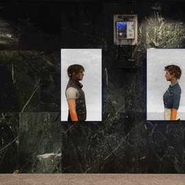 installation at republic plaza by Bryan Leister | variable dimensions | Two 55 inches  monitors - PC - Kinect | Valley (dyptich)