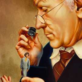 Scrutiny by Bryan Leister | 11 inches  X 16 inches  | oil on board