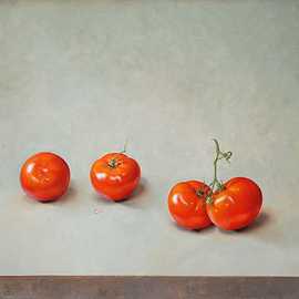 Four Tomatoes by Bryan Leister | 18 inches  X 24 inches  | oil on board