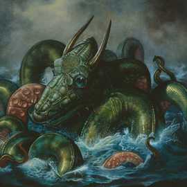 Kraken by Bryan Leister | 8 inches  X 8 inches  | oil on board
