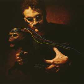 monkey man by Bryan Leister | 13 inches  X 13 inches  | oil on board