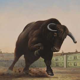 Bull Market by Bryan Leister | 7 inches  X 9 inches  | oil on board