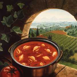 Tomato Pasta Soup by Bryan Leister | 11 inches  X 14 inches  | oil on board