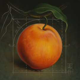 The Perfect Peach by Bryan Leister | 6 inches  X 6 inches  | oil on board
