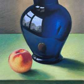 Peach with Vase by Bryan Leister | 14 inches  X 17 inches  | Pastel on Paper