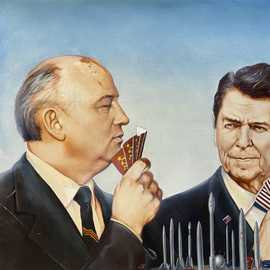 Reagan Gorbachev Summit by Bryan Leister | 16 inches  X 12 inches  | oil on board