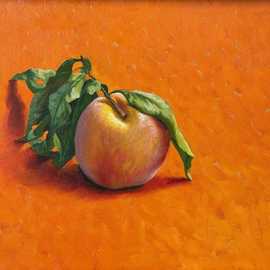 Peach with Branch by Bryan Leister | 10 inches  X 8 inches  | oil on board