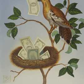 Money Bird by Bryan Leister |  inches  X  inches  | oil on board