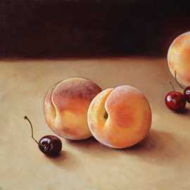Peaches and Cherries by Bryan Leister |  inches  X  inches  | oil on board