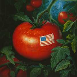 tomato season by Bryan Leister | 12 inches  X 16 inches  | oil on board